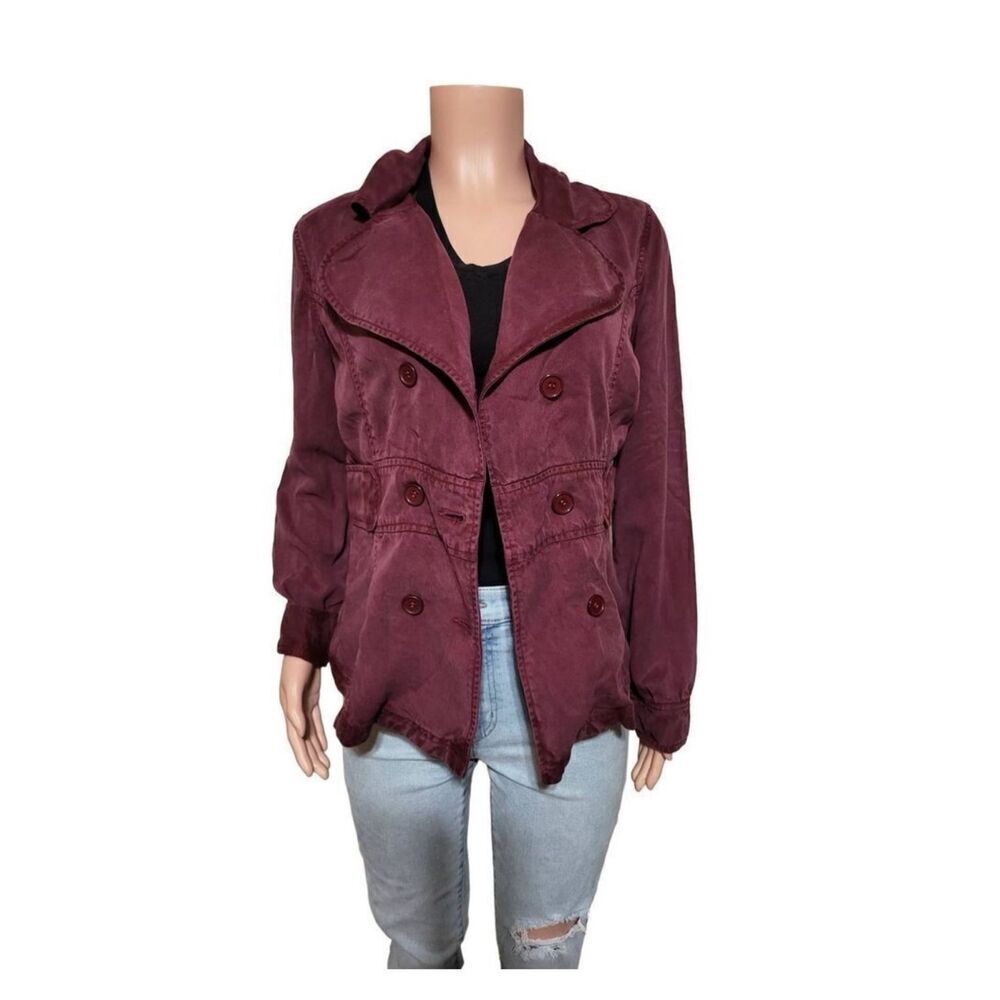 Women's long sleeve double-breasted Merlot Tencel blazer jacket M